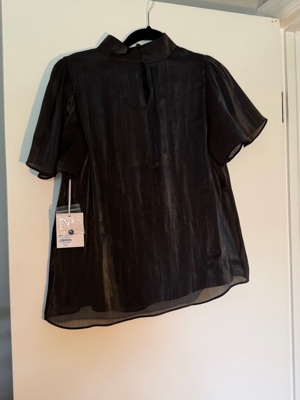 Elegant Women's Black Mock-Neck Flutter Sleeve Top LC Lauren Conrad - Picture 4 of 5